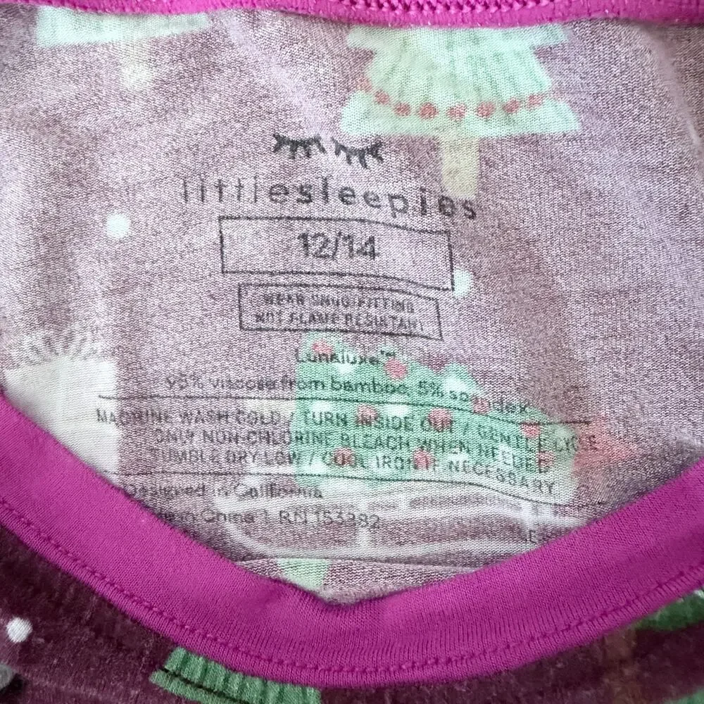 Little Sleepies Bamboo Burgundy Christmas Tree Pink Truck Pajama Top 12/14